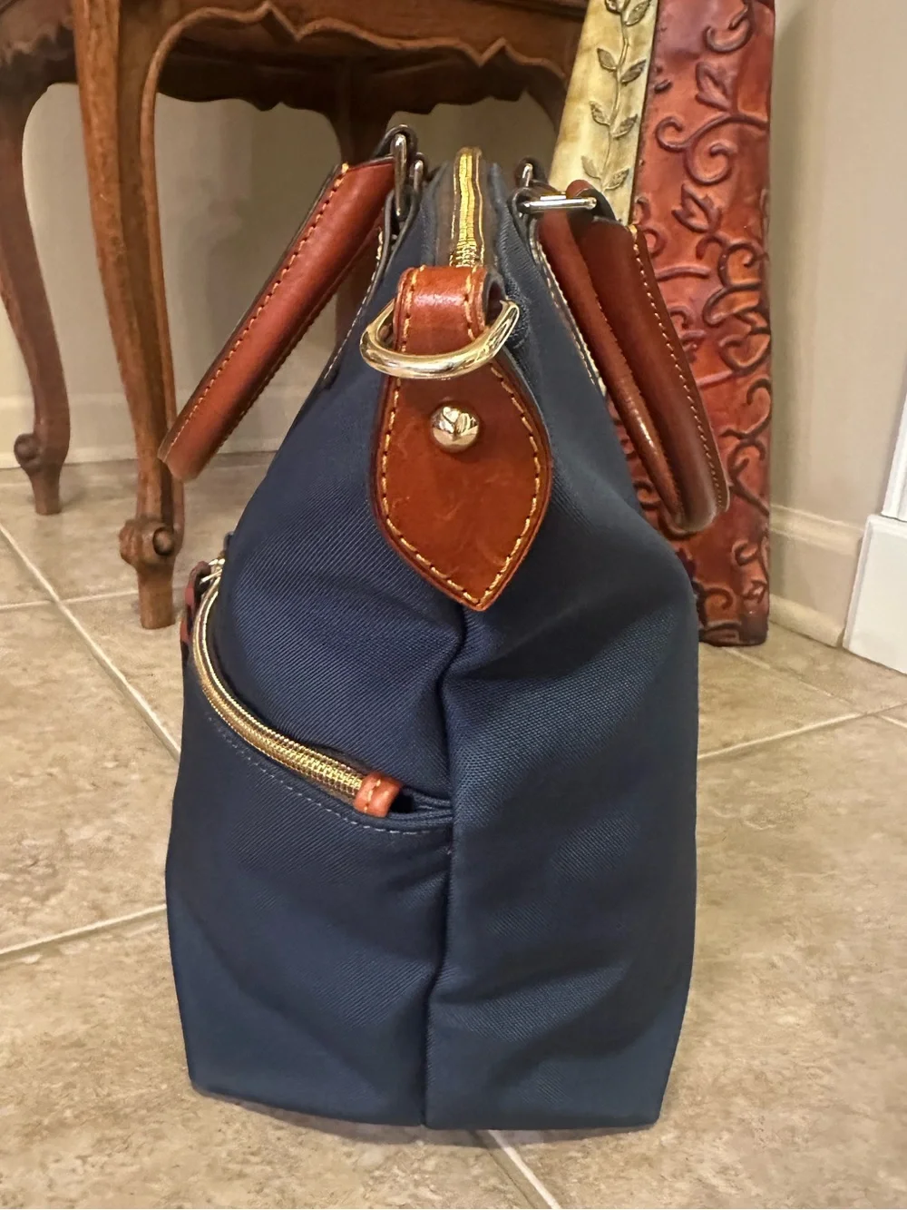 Dooney & Bourke Periwinkle/Cornflower Blue Nylon Large Pocket Satchel